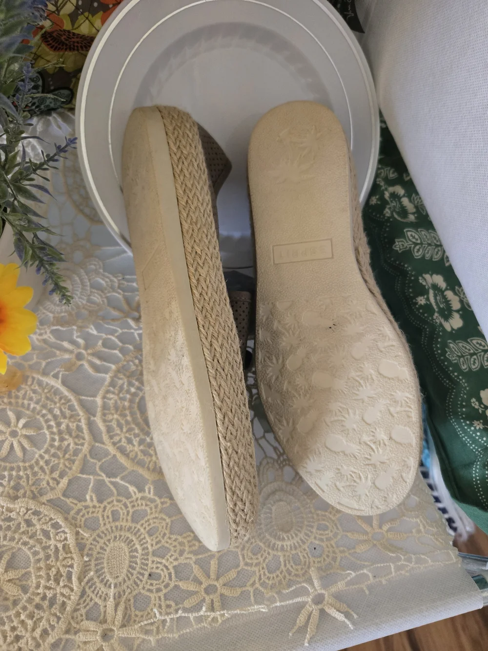 4/$15 Beach Cottage Neutral Rope Platform Slide Sandals Women Shoes Sz 10